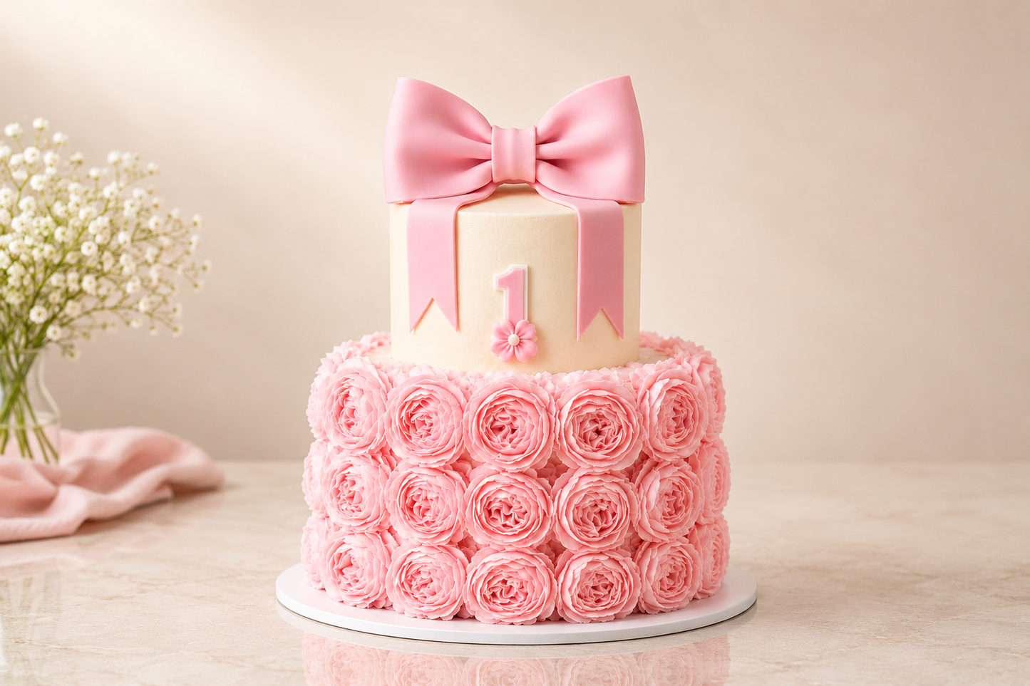 The Pink Bow & Rose Cake by Sweet Seconds