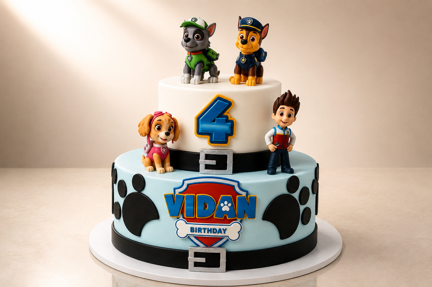 Paw Patrol inspired two-tier children's birthday cake