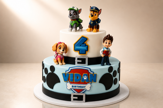 Paw Patrol inspired two-tier children's birthday cake